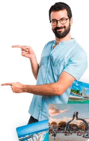 Transport van, behind a person smiling because he found a safe and reliable transport.